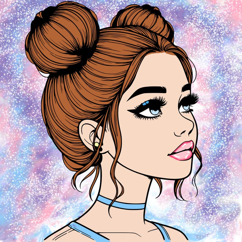 realistic girl with buns on the top of her head