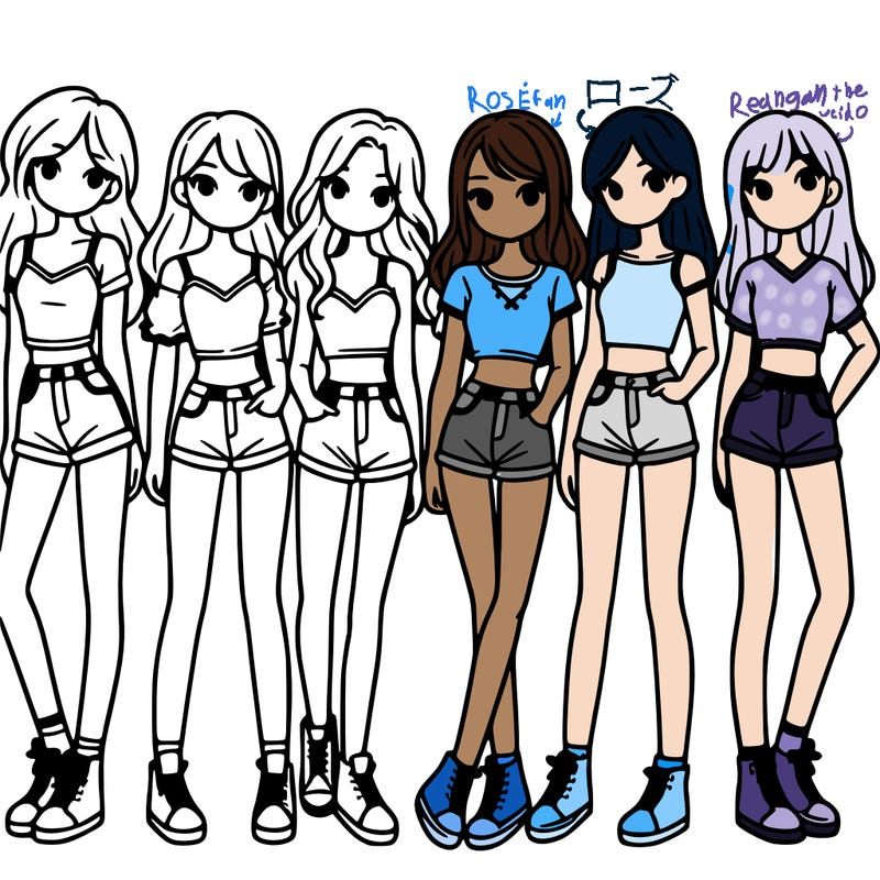 a group of girls wearing crop tops and shorts