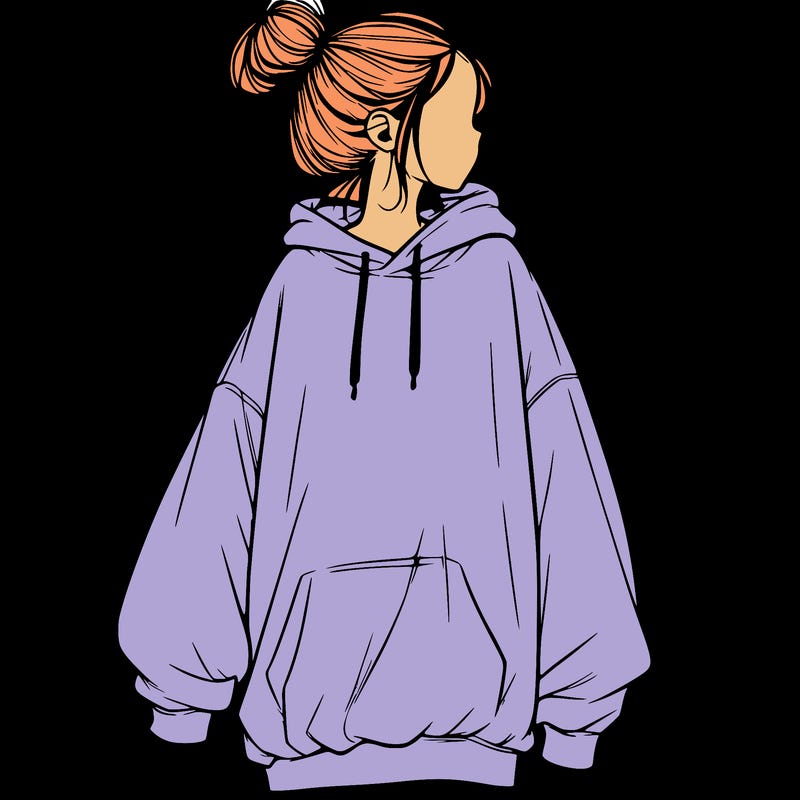 realistic girl with a oversized sweatshirt on and a bun