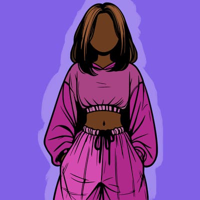 realistic girl faceless with baggy pants and a crop top