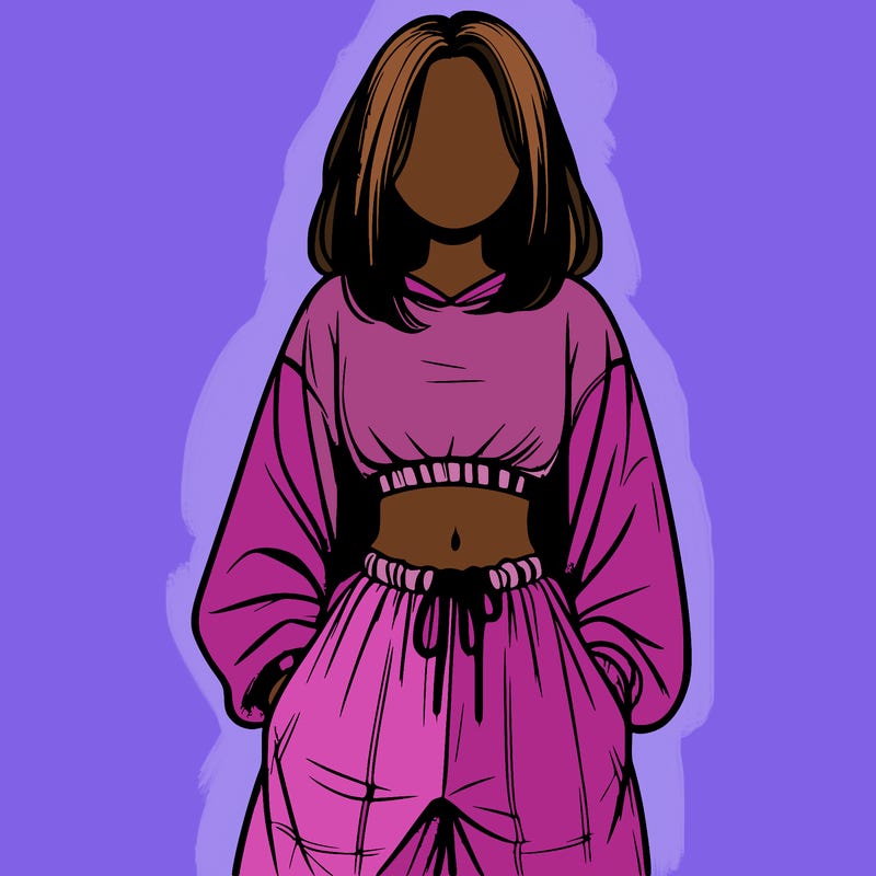 realistic girl faceless with baggy pants and a crop top
