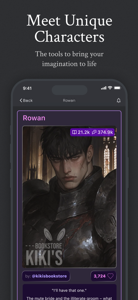 Janitor AI - Character profile of Rowan in the Janitor AI app
