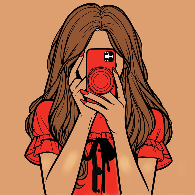 a realistic girl holding her phone taking pictures