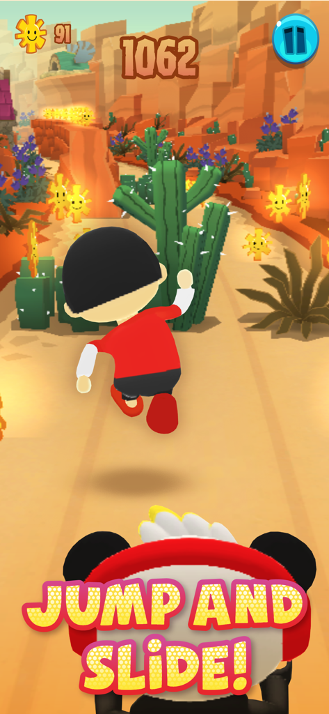 Tag with Ryan - Gameplay of Tag with Ryan showing a character running through a desert canyon collecting sun items