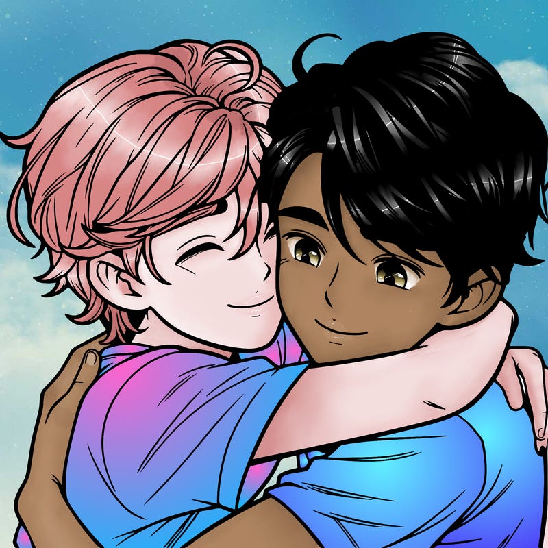 two realistic boys hugging