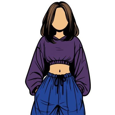 realistic girl faceless with baggy pants and a crop top