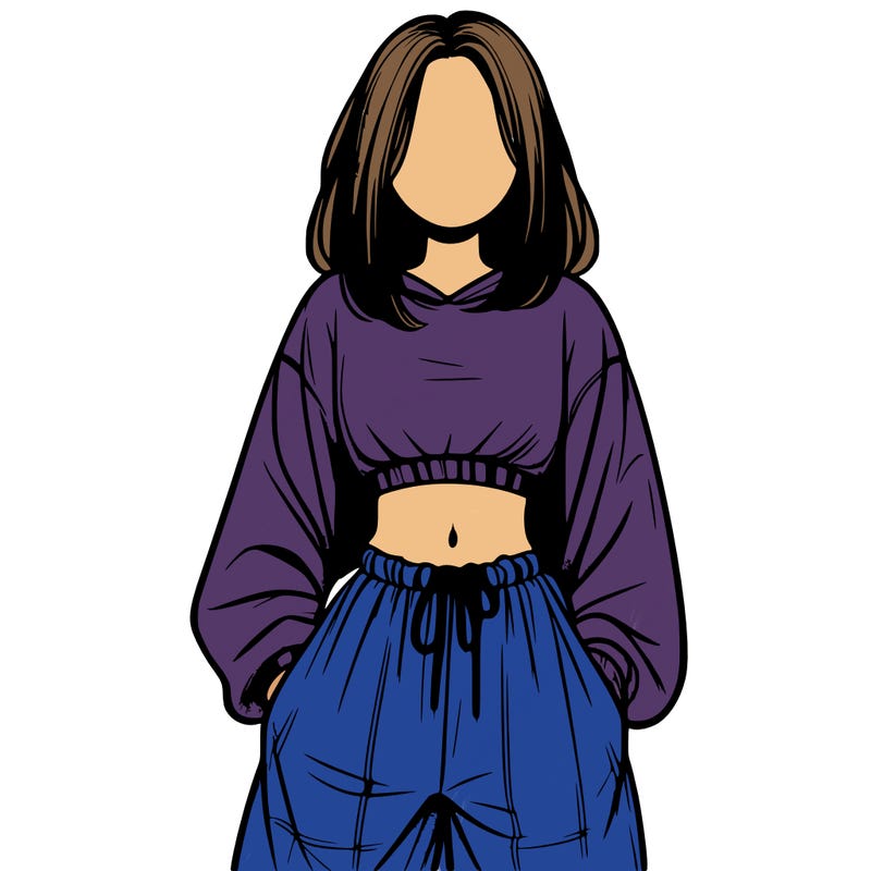 realistic girl faceless with baggy pants and a crop top