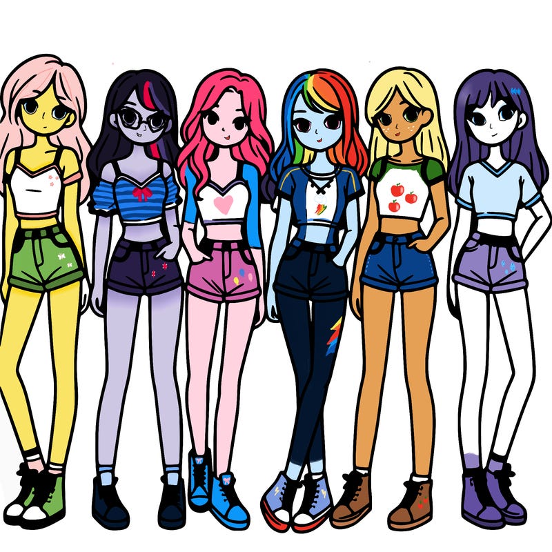 a group of girls wearing crop tops and shorts