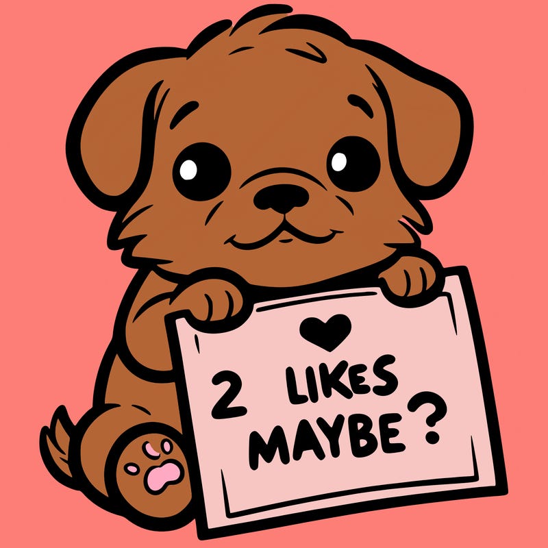 a puppy holding a sign that says 2 likes maybe?