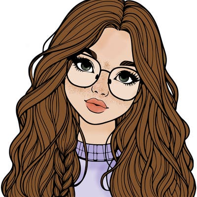 girl with long hair and freckles and glasses realistic
