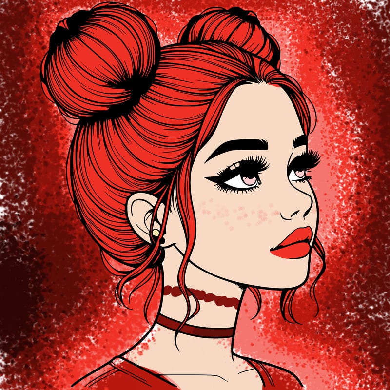 realistic girl with buns on the top of her head