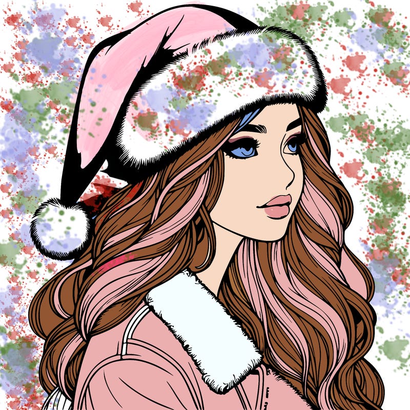 realistic girl in santa hat