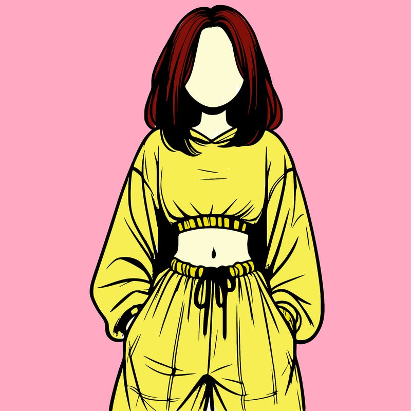 realistic girl faceless with baggy pants and a crop top