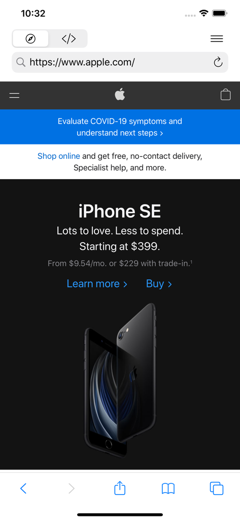HTML Viewer Pro - HTML Viewer Pro interface displaying the Apple website in a mobile browser view