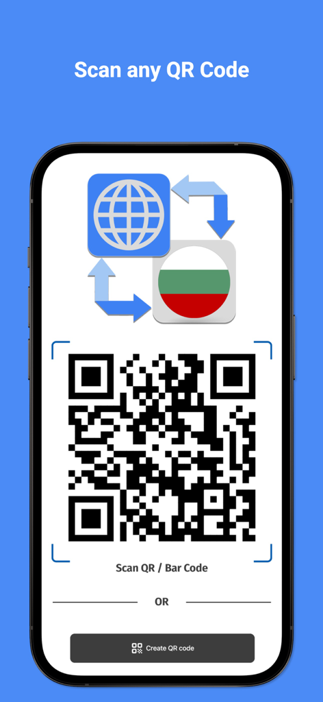 Pantalla de escáner y creador de códigos QR de Bulgarian Translator Pro plus