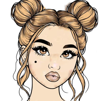 realistic girl with two buns on her hair and lips
