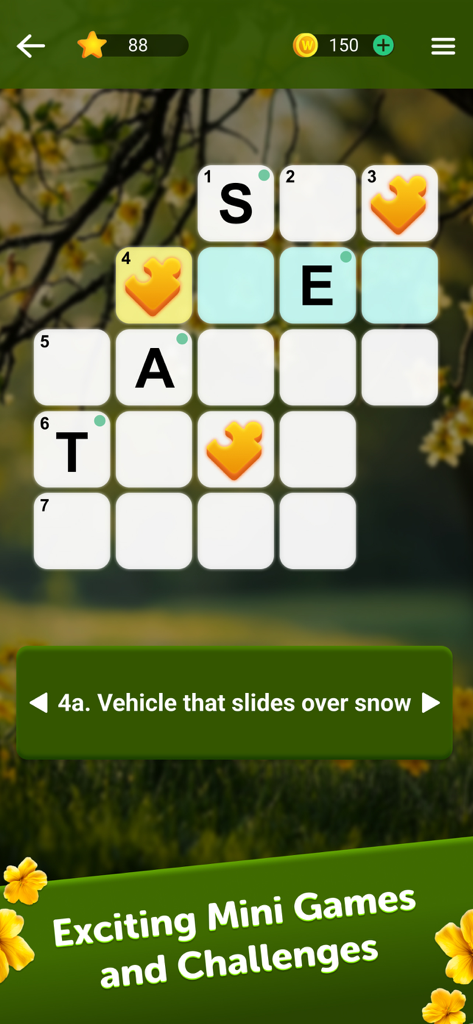 Crossword Explorer - Crossword Explorer puzzle screen with a nature background and word clues