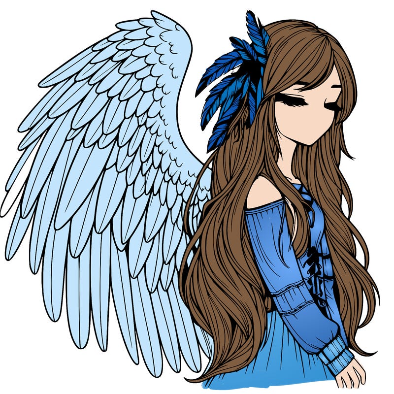 realistic girl with bird wings and some feathers in her hair