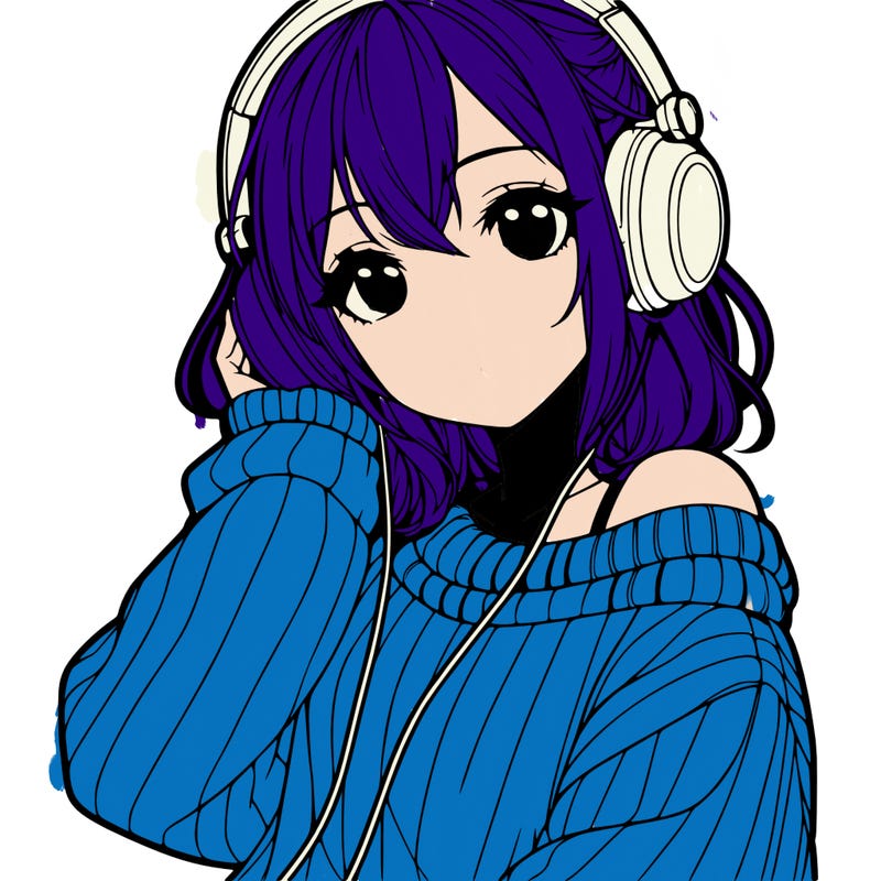 realistic anime girl with sweater and headphones