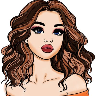 realistic girl with wavy hair and lips
