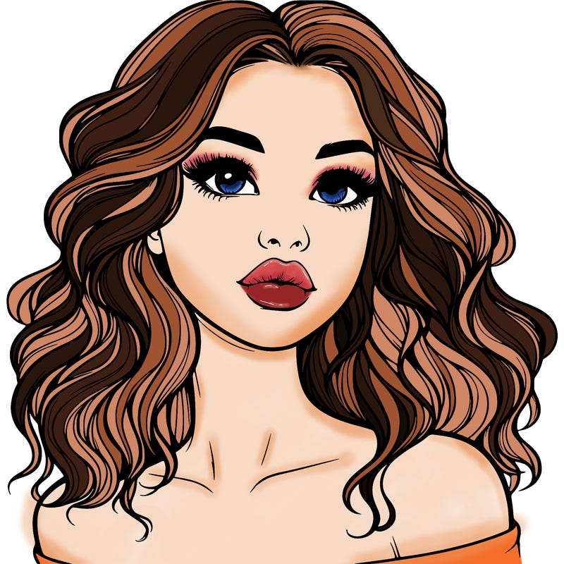 realistic girl with wavy hair and lips