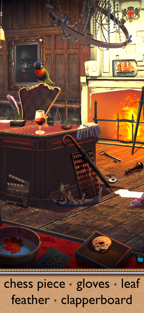 Mystery Spot: Hidden Objects - Gameplay screenshot of Mystery Spot showing a mysterious study room with a list of hidden objects to find