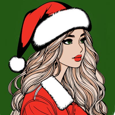 realistic girl in santa hat