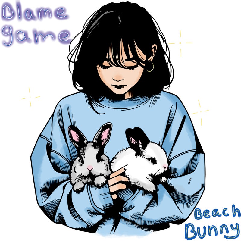 realistic girl with messy bunny baggy sweatshirt and holding bunnies