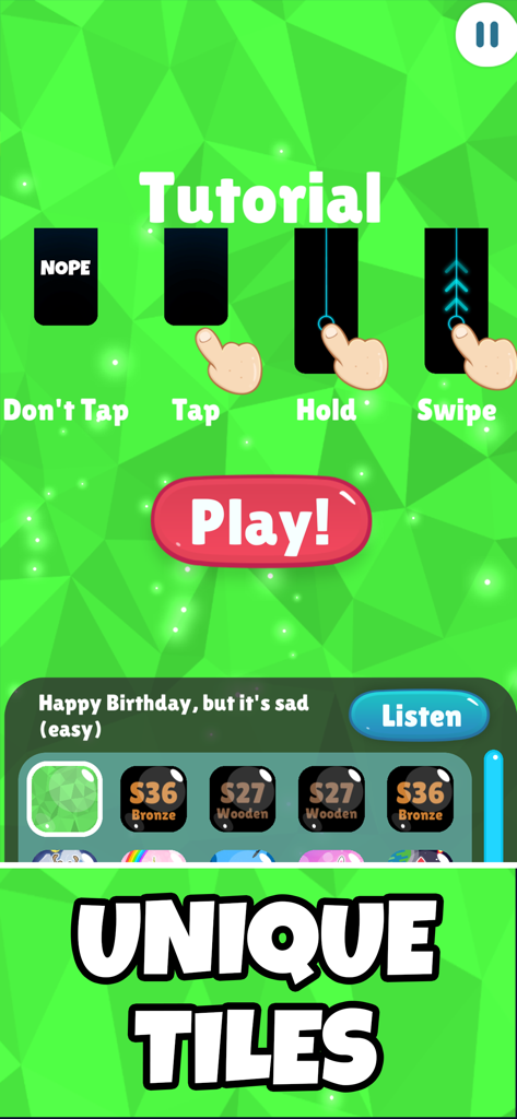 Piano Ninja: Music Game - Tutorial screen for Piano Ninja Music Game explaining gameplay mechanics and unique tiles.