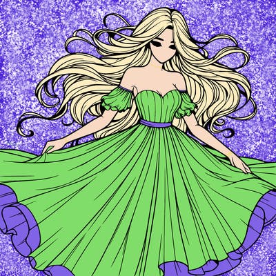 realistic woman wearing a dress that's flowing in the wind