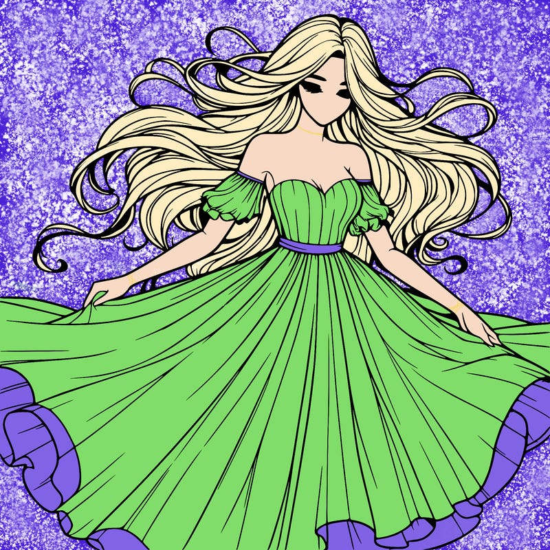 realistic woman wearing a dress that's flowing in the wind