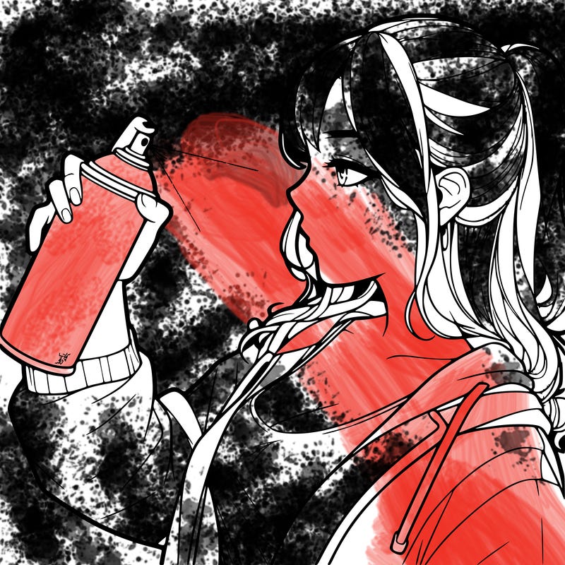 a realistic girl spray, painting