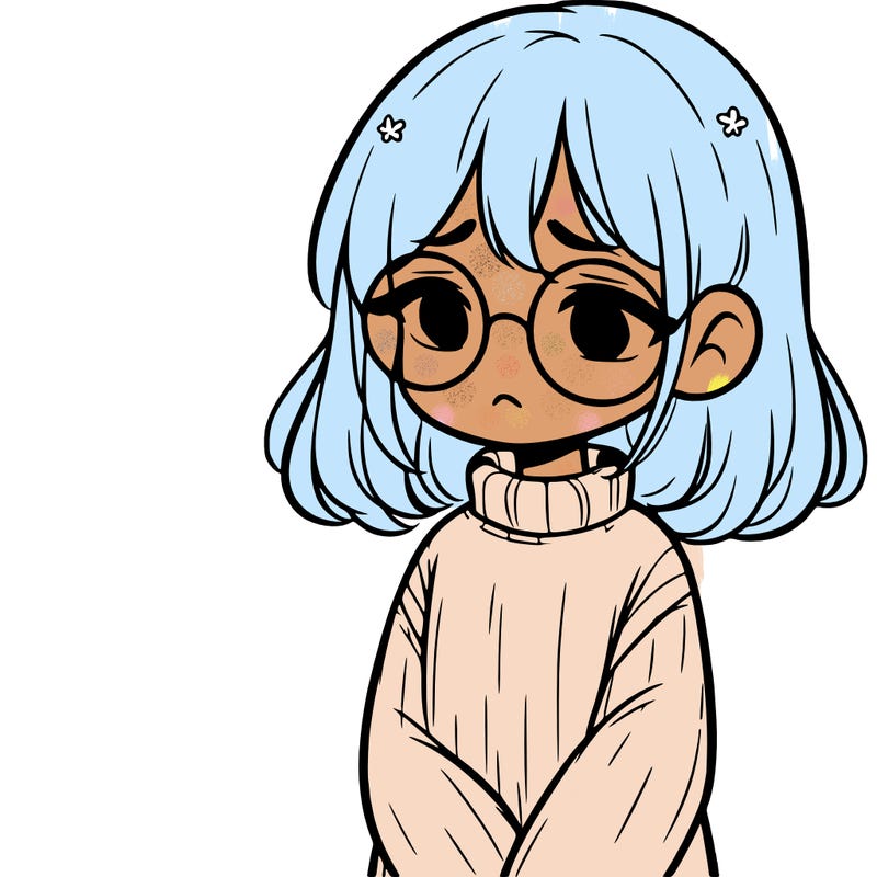 sad girl with glasses in a sweater