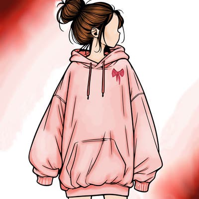 realistic girl with a oversized sweatshirt on and a bun