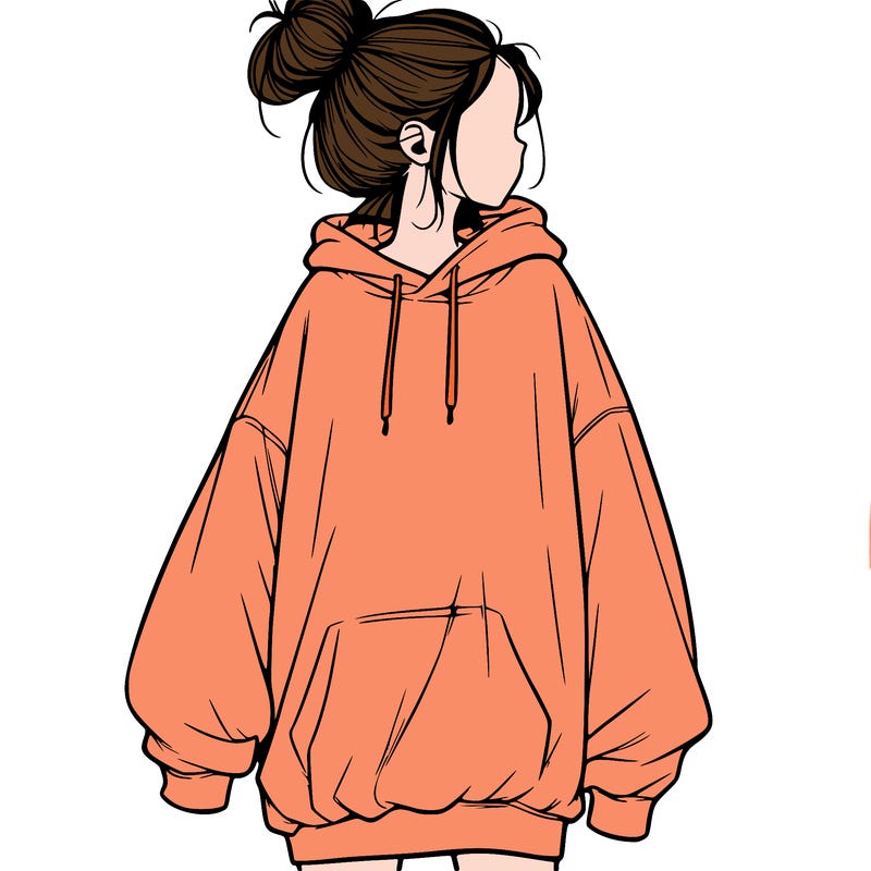 realistic girl with a oversized sweatshirt on and a bun