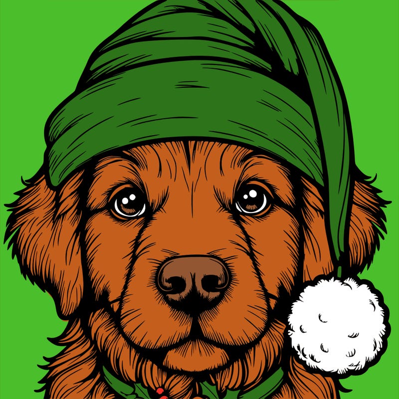 realistic dog with a christmas hat