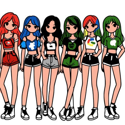 a group of girls wearing crop tops and shorts