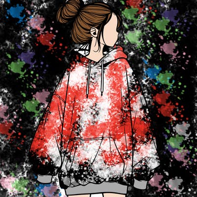 realistic girl with a oversized sweatshirt on and a bun