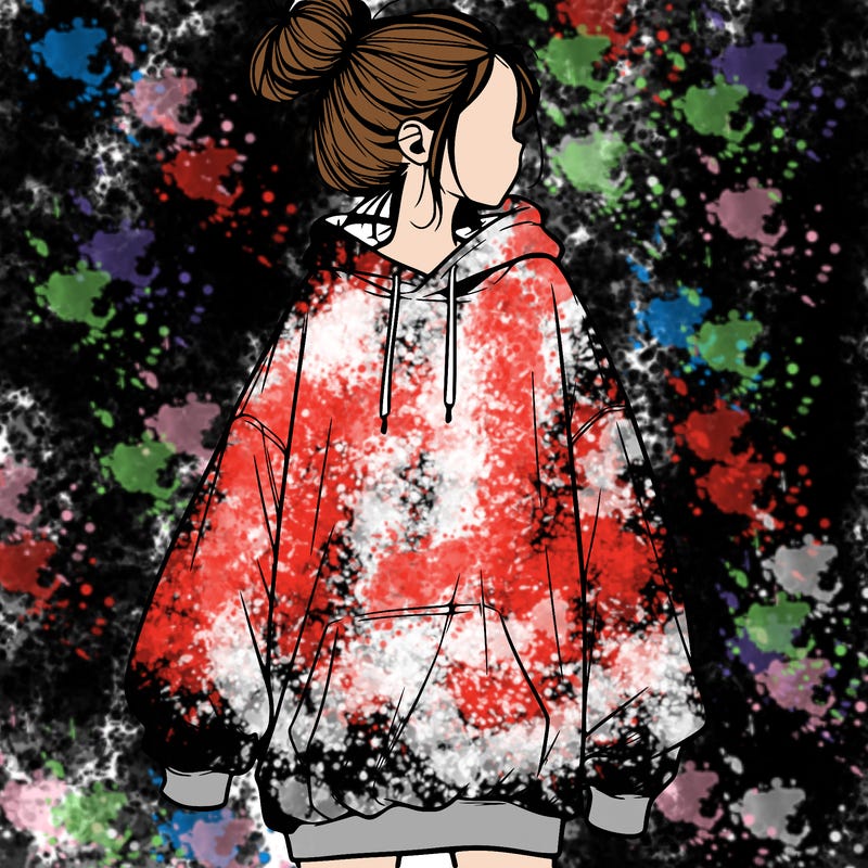 realistic girl with a oversized sweatshirt on and a bun