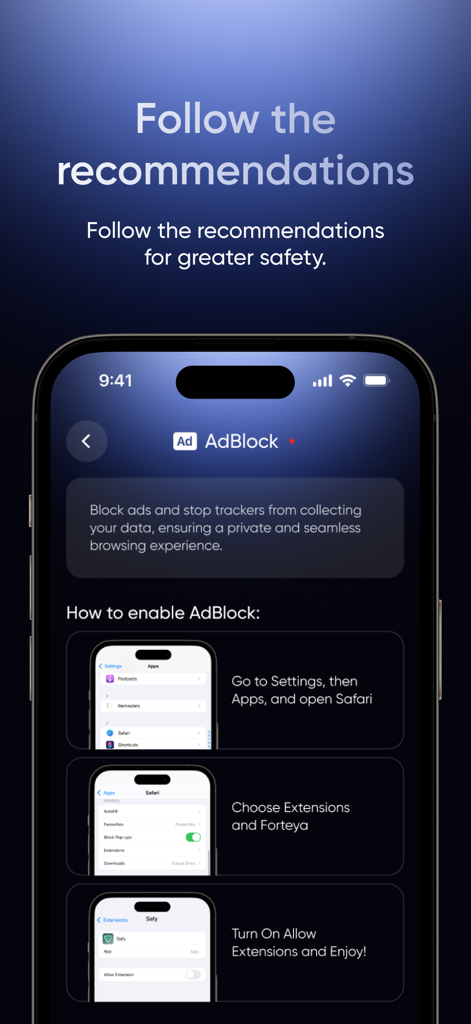 Safy·Ai Virus Protection - A step by step guide on how to enable AdBlock for Safari in the Safy app