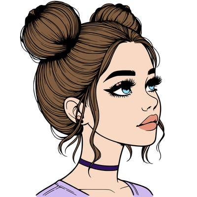 realistic girl with buns on the top of her head
