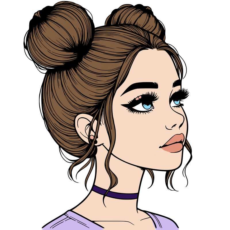 realistic girl with buns on the top of her head