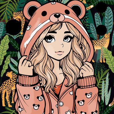 realistic girl in a animal pjs hoodie