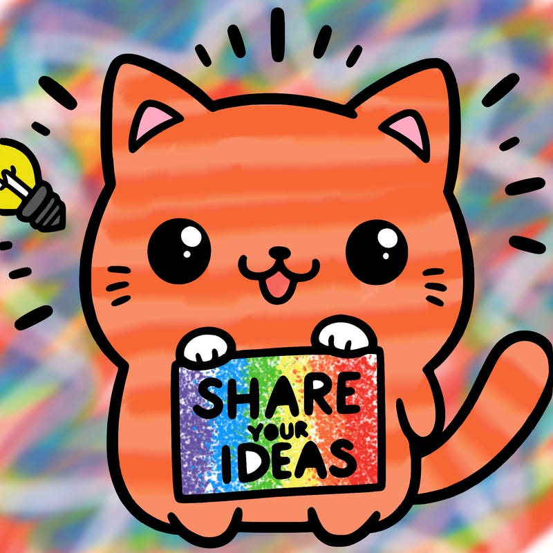 a cute cat saying share your ideas