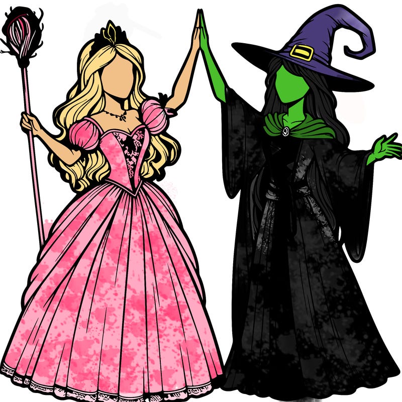 detailed realistic split of a princess and a witch