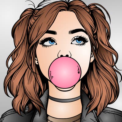 realististic girl blowing bubble -gum
