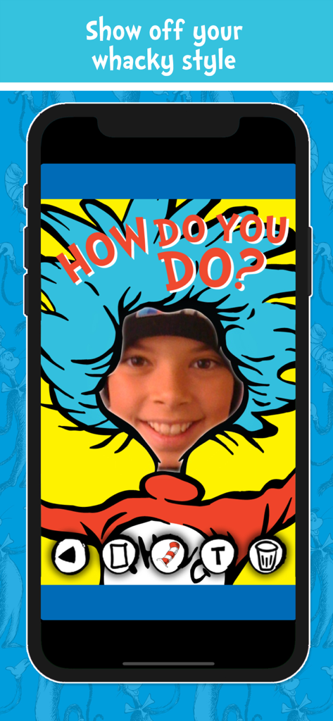 Child's face inside a Dr. Seuss character cutout with the text How Do You Do