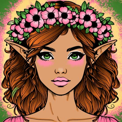 realistic female elf with flower crown