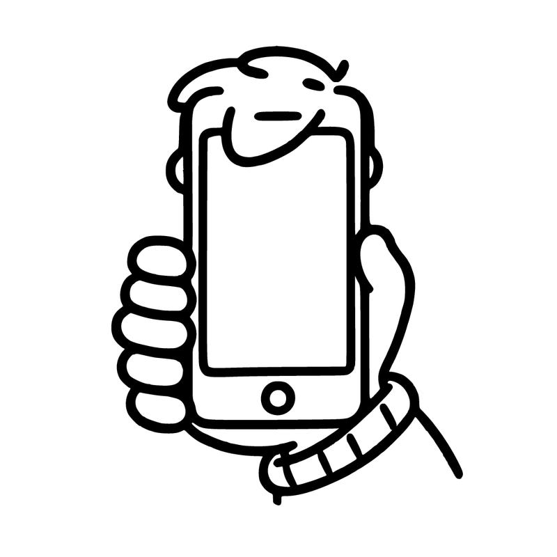 a iphone that has a blank screen with a boy’s hand holding it