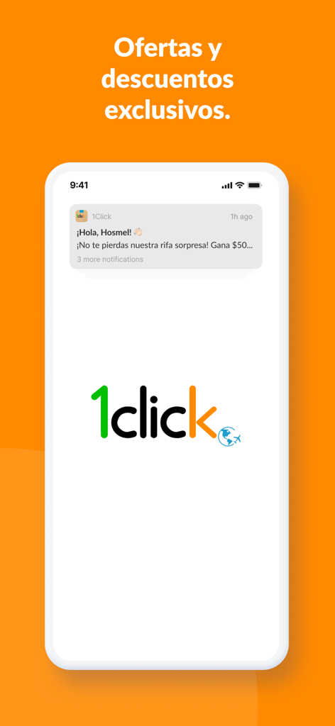 1Click Nicaragua - 1Click Nicaragua mobile app showing exclusive offers and a push notification